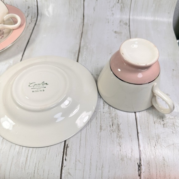 Set of 2‎ Homer Laughlin Vtg Egg Shell China Cavalier w Pink Rim Cups & Saucers - Picture 11 of 12